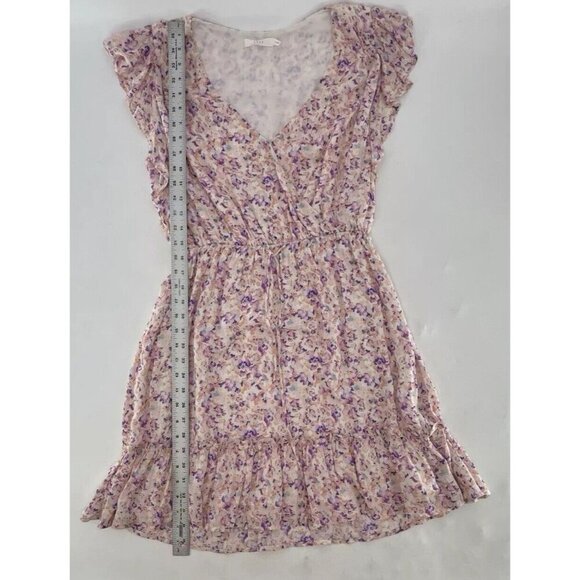 Lush Women’s Floral Faux Wrap Ruffle Flutter Sleeve Dress Sz L Fairycore Cottage - Picture 8 of 11